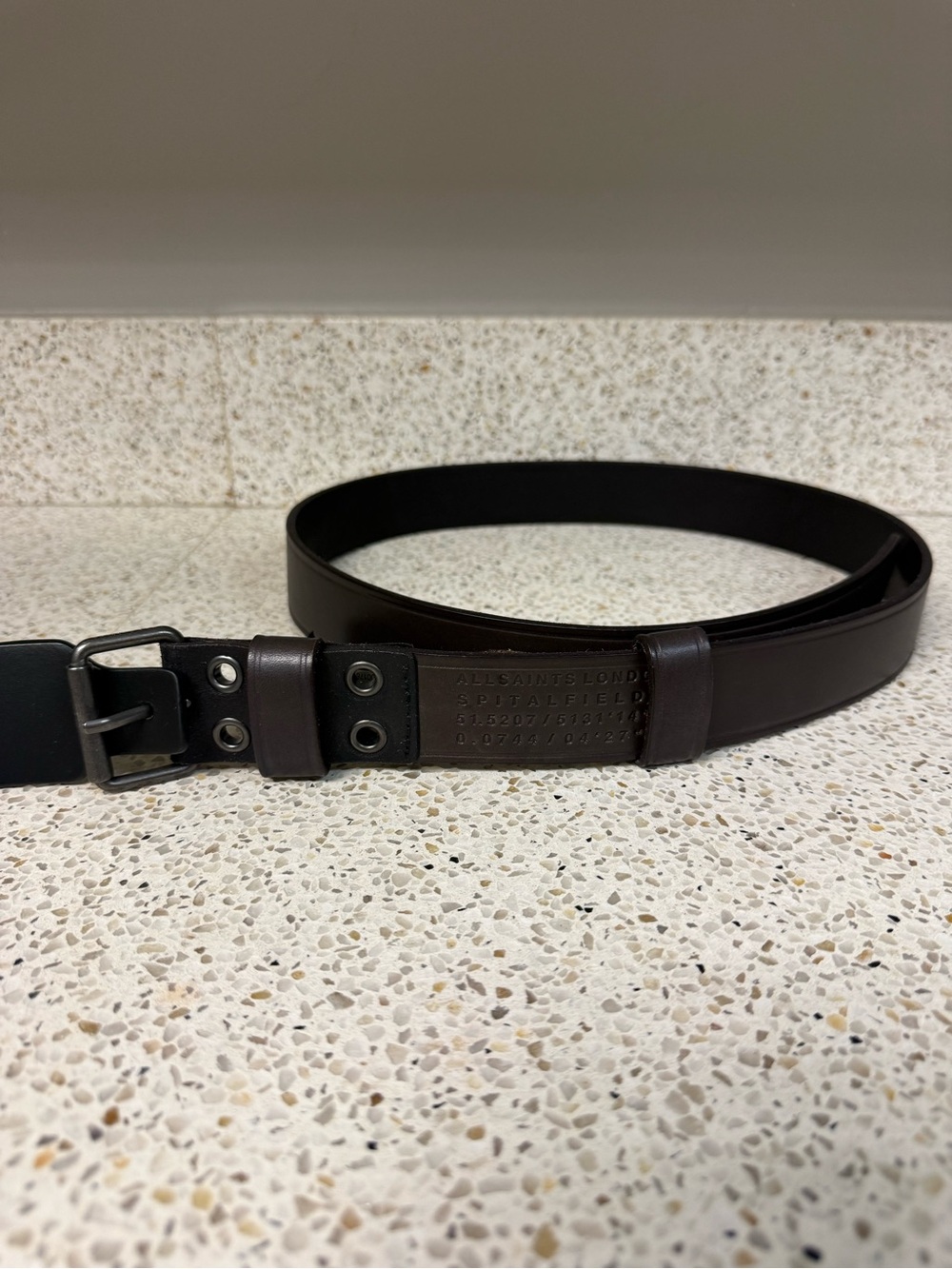 All Saints Men’s Dark Brown and black Leather Belt size 32 new with tags